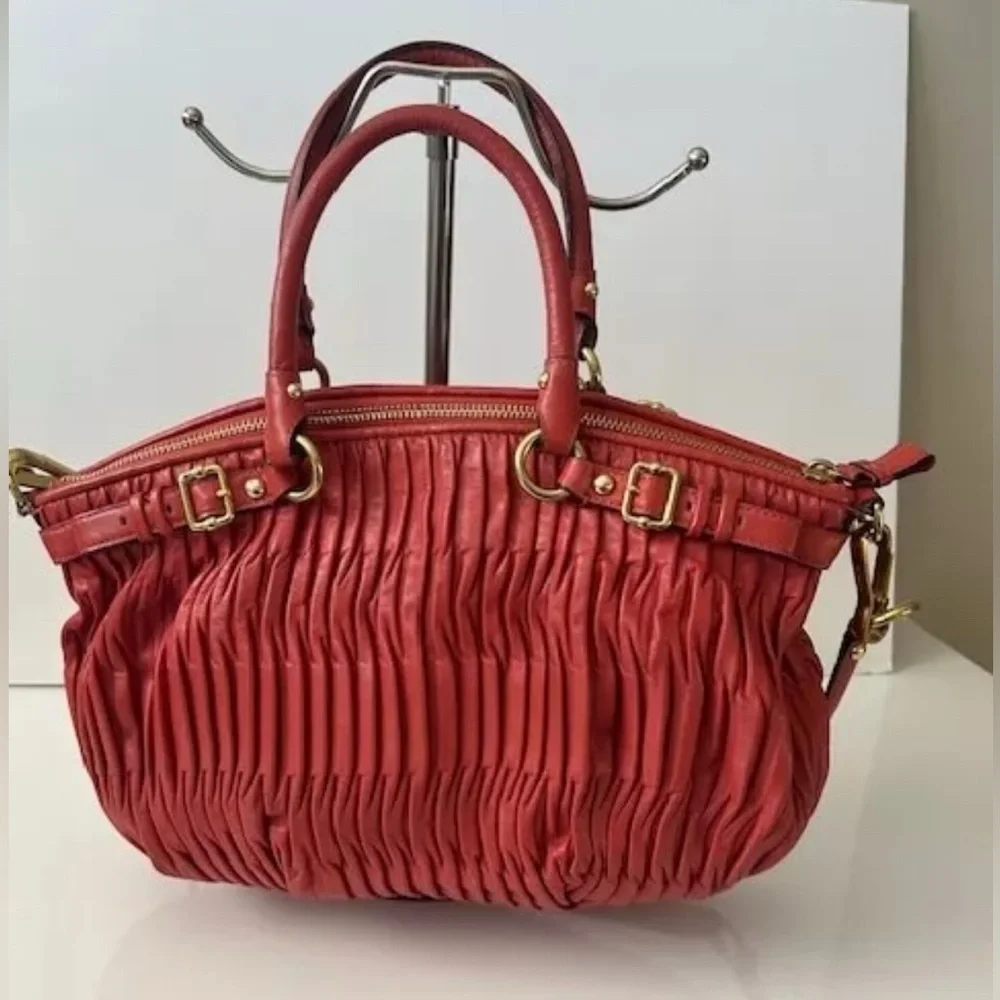 Coach Madison Red Leather Pleated Gathered Shoulder Bag F28541 EUC - Picture 9 of 16